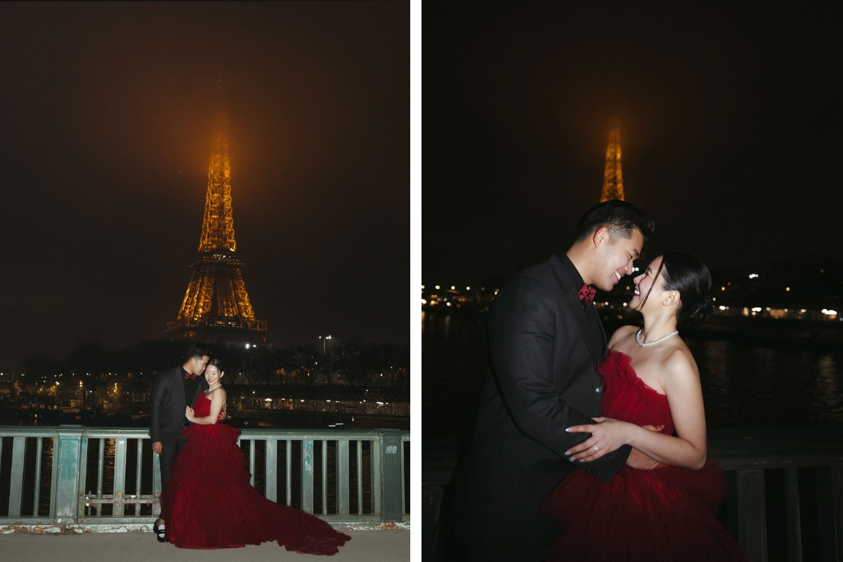 Paris Pre-Wedding Photoshoot with Eiﬀel Tower Louvre Museum Parisian Cafe Vintage Car Rooftop Night  by OneThreeOneFour on OneThreeOneFour 53