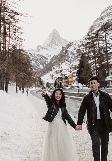 Pre-wedding on the idyllic snowy mountain, Zermatt, Matterhorn
