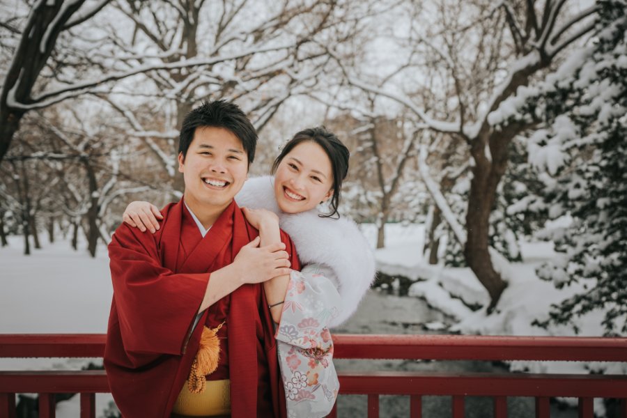 M&J: Magical snowy pre-wedding in Hokkaido wearing kimono by Kuma on OneThreeOneFour 7