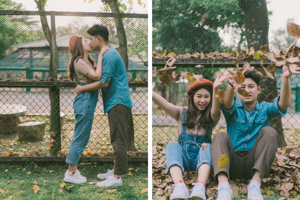 Taiwan Pre-Wedding Photoshoot Pier Blue Skies Animal Farm Flamingos Capybaras Llamas Autumn Leaves by  on OneThreeOneFour 28