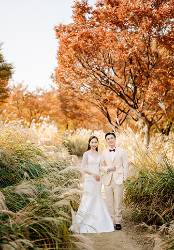 Yellow Autumn Korea Pre-Wedding Photoshoot in Seoul Forest & Namsangol Hanok Village