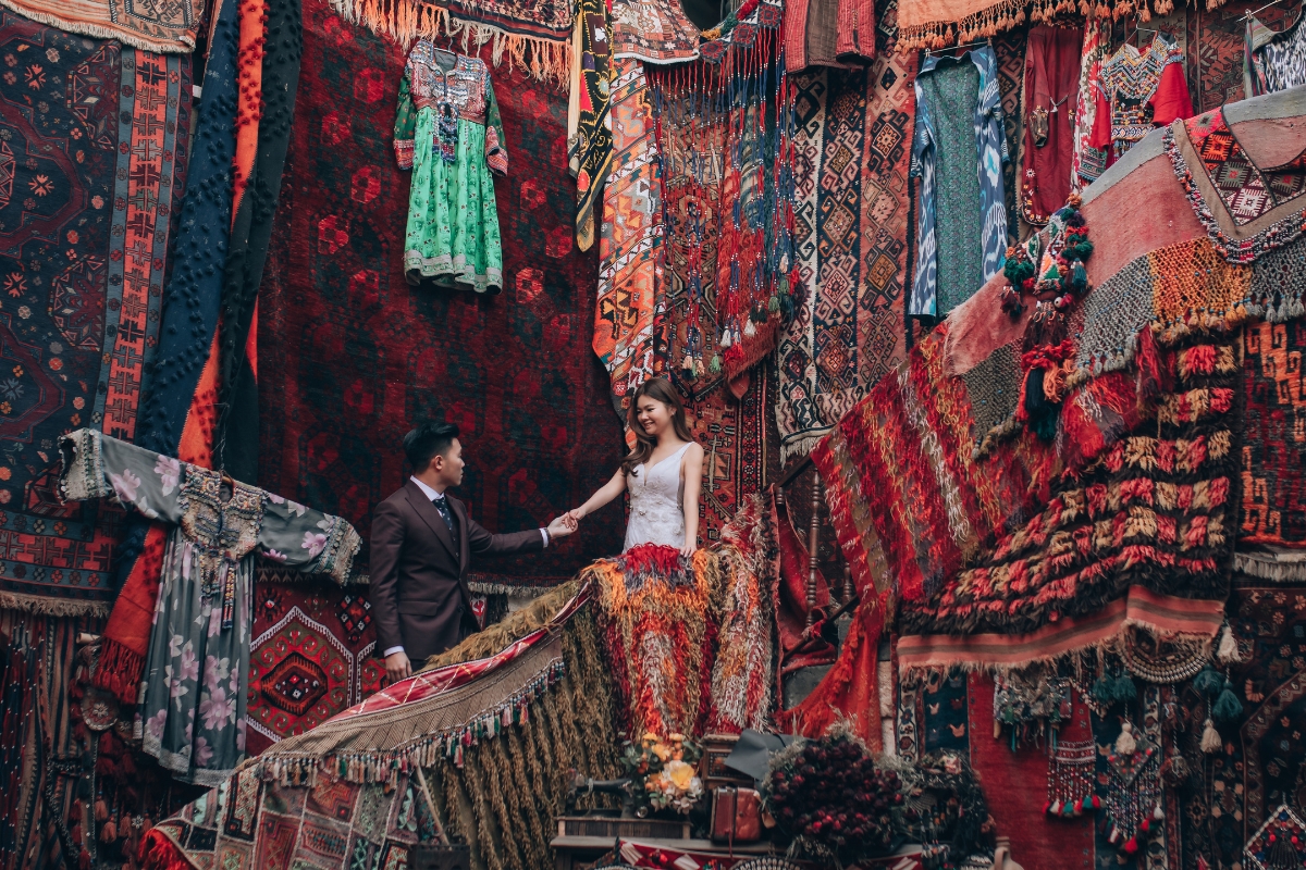 Cappadocia Pre-Wedding Photoshoot Hot Air Balloons Vintage Car Carpet Shop Mountains by Aric on OneThreeOneFour 10