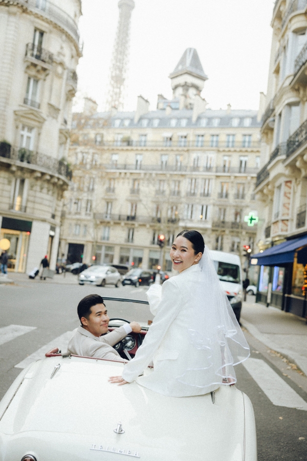 Paris Pre-Wedding Photoshoot with Eiﬀel Tower Louvre Museum Parisian Cafe Vintage Car Rooftop Night  by OneThreeOneFour on OneThreeOneFour 26