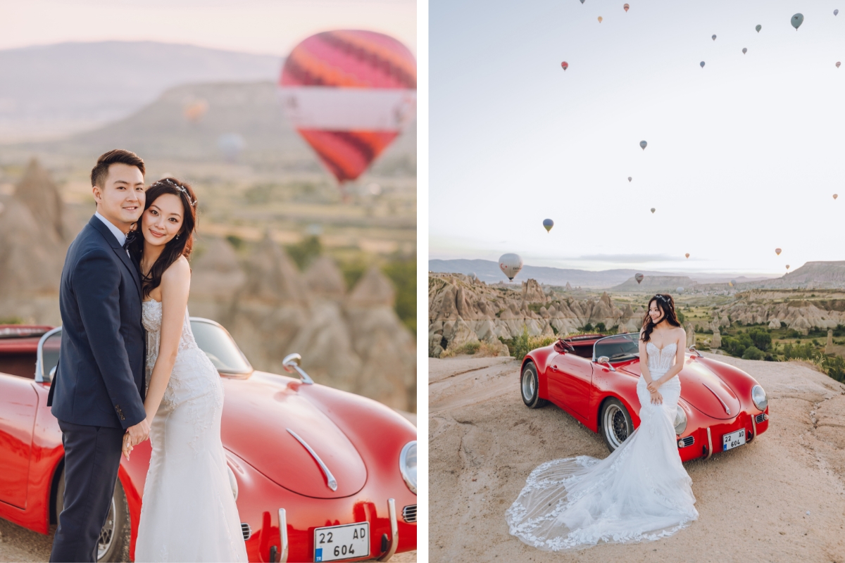 Cappadocia Pre-Wedding Photoshoot Hot Air Balloons Red Convertible Cave Hotel Roof Turkish Fairy Lamps Salt Lake by Aric on OneThreeOneFour 5