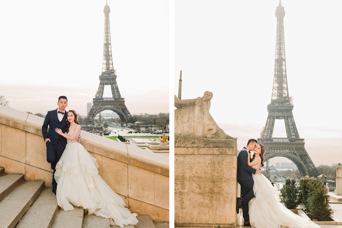 Springtime Romance: Paris Pre-Wedding Photoshoot | Eiffel Tower, Trocadero, Café, Louvre, Camoens Avenue, Bir Hakeim Bridge by Arnel on OneThreeOneFour 4