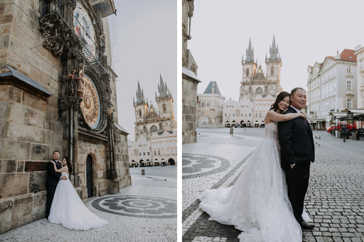 Prague prewedding photoshoot at St Vitus Cathedral, Charles Bridge, Vltava Riverside and Old Town Square Astronomical Clock by Nika on OneThreeOneFour 1