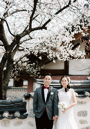 T&J: Korea Cherry Blossom Pre-wedding Photoshoot at Namsangol Hanok Village and Seoul Forest