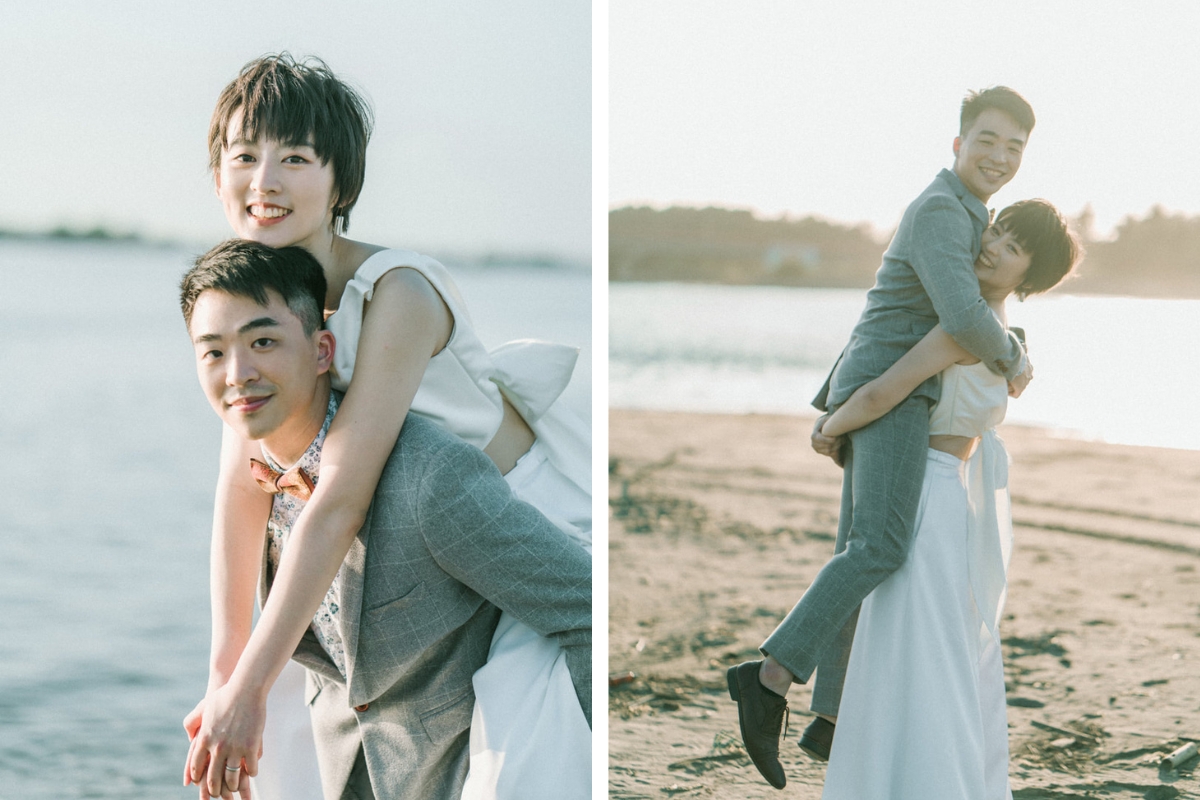 Taiwan Pre-Wedding Photoshoot Quiet Streets Storefronts Beach by  on OneThreeOneFour 23