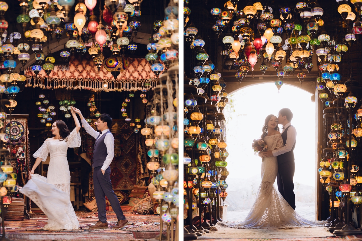 Cappadocia Pre-Wedding Photoshoot Hot Air Balloons Pasabag Valley Cave Hotel Roof Turkish Fairy Lamps Shop by Aric on OneThreeOneFour 13