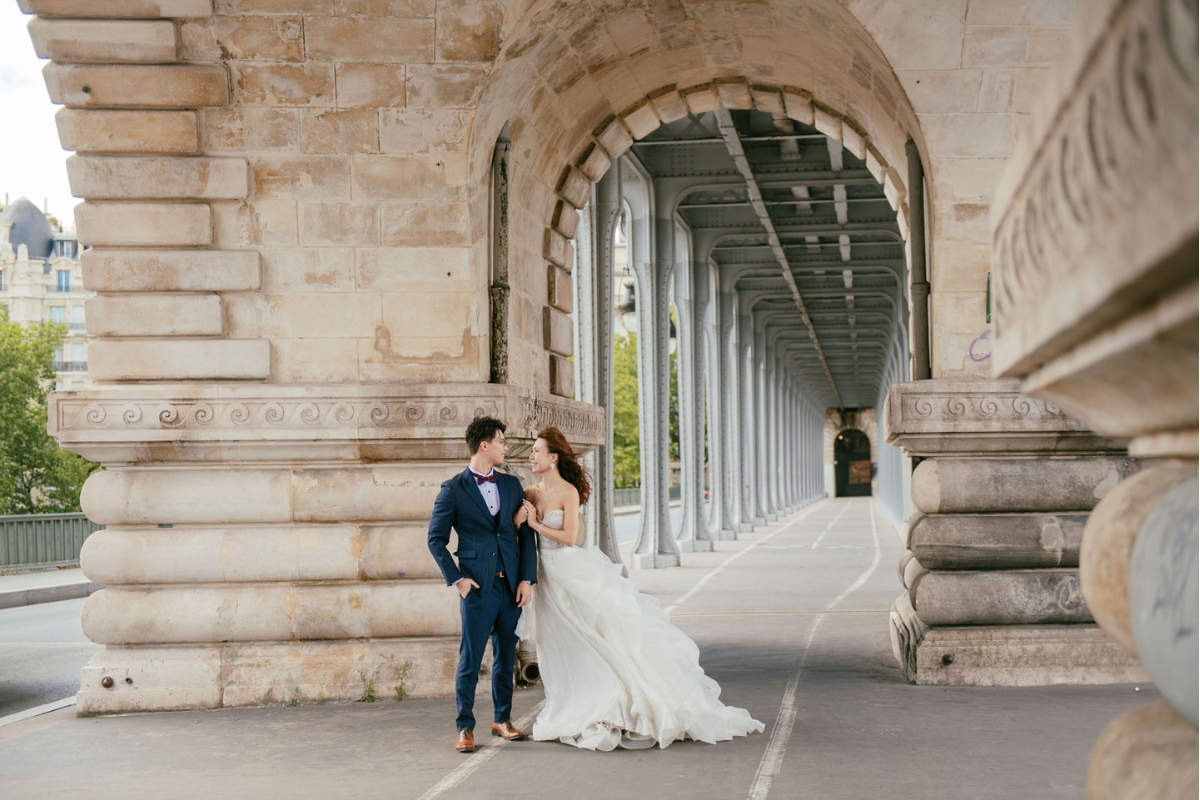 Paris Pre-Wedding Photoshoot with Avenue de Camoens, Port Debily, Bir Hakeim, Tuileries Garden, Louvre Pyramid, Palais Royal, and a Parisian Cafe. by Arnel on OneThreeOneFour 5