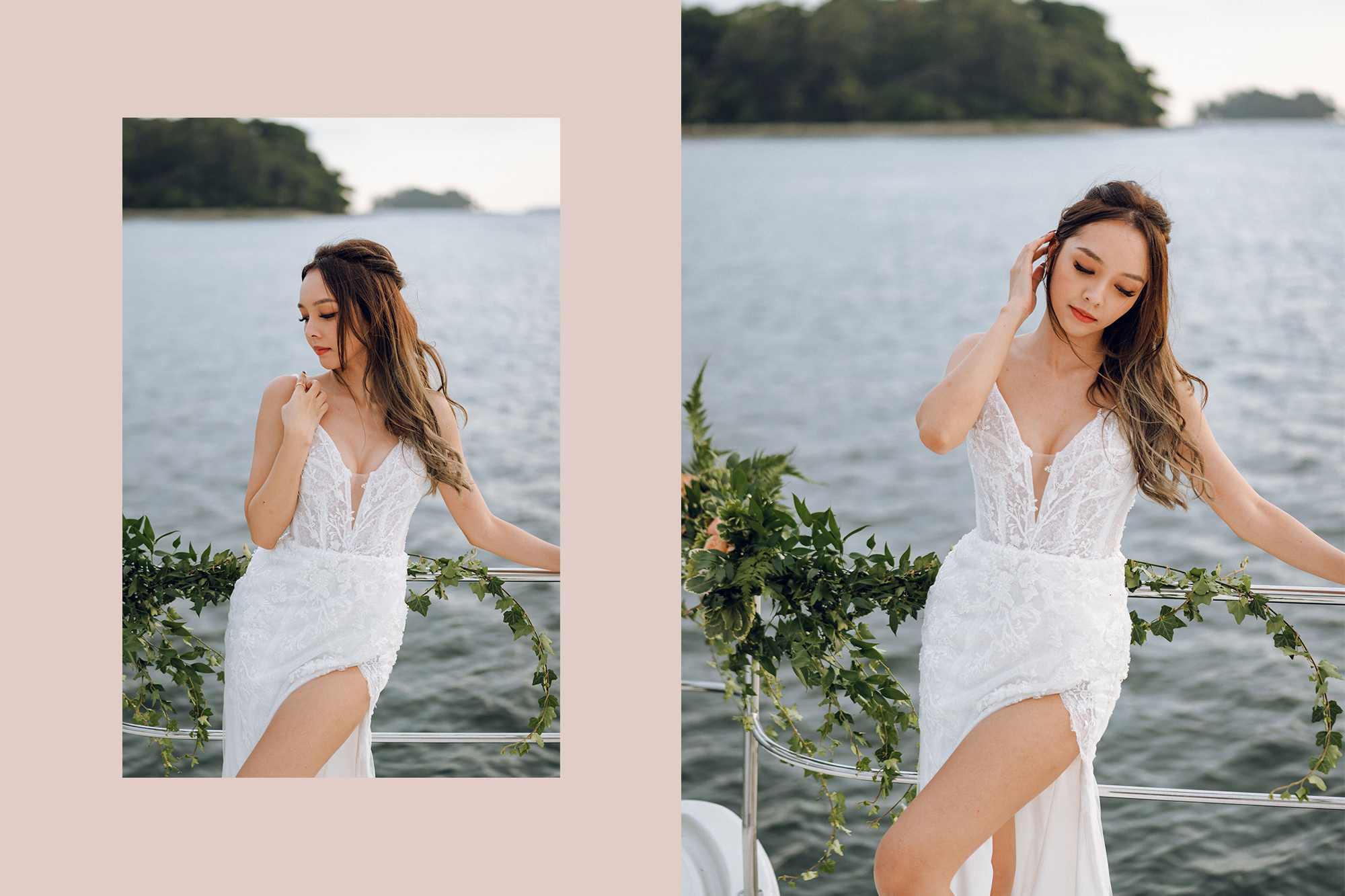 Sunset Prewedding Photoshoot On A Yacht With Romantic Floral Styling by Samantha on OneThreeOneFour 16