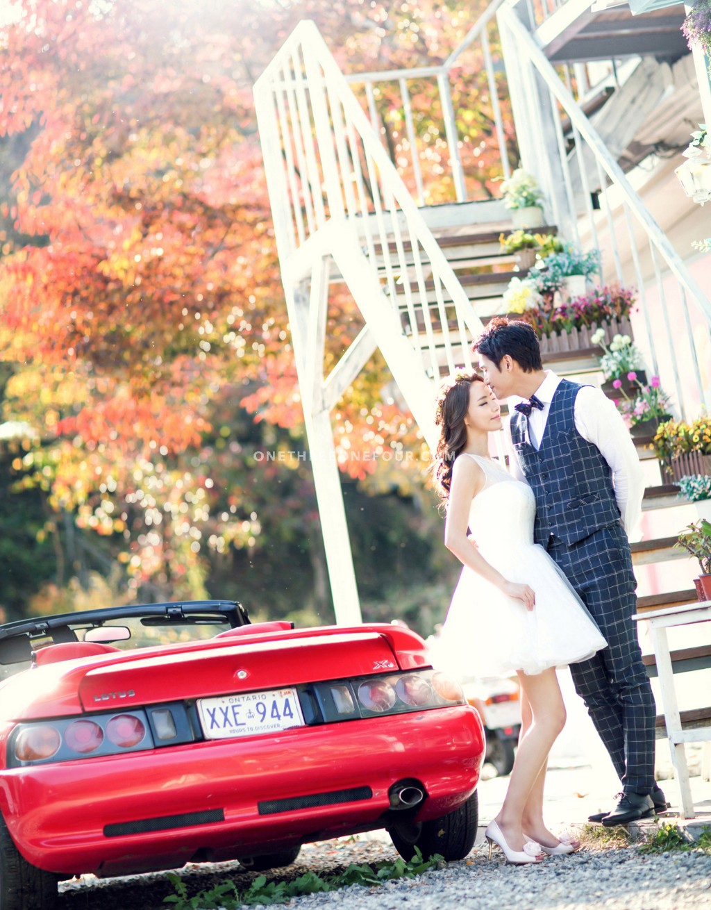 Korean Outdoor Pre-Wedding Photography in Autumn with Yellow and Red Maple Leaves by ePhoto Essay Studio on OneThreeOneFour 16