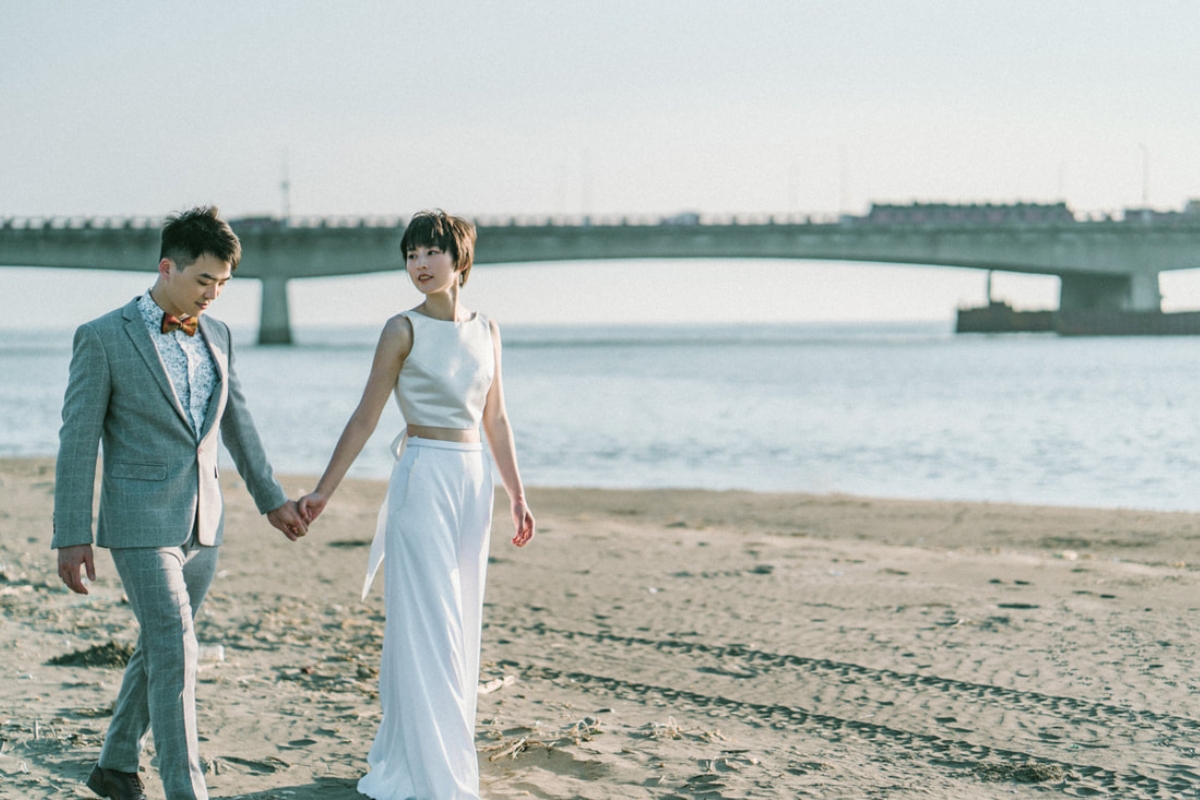 Taiwan Pre-Wedding Photoshoot Quiet Streets Storefronts Beach by  on OneThreeOneFour 15