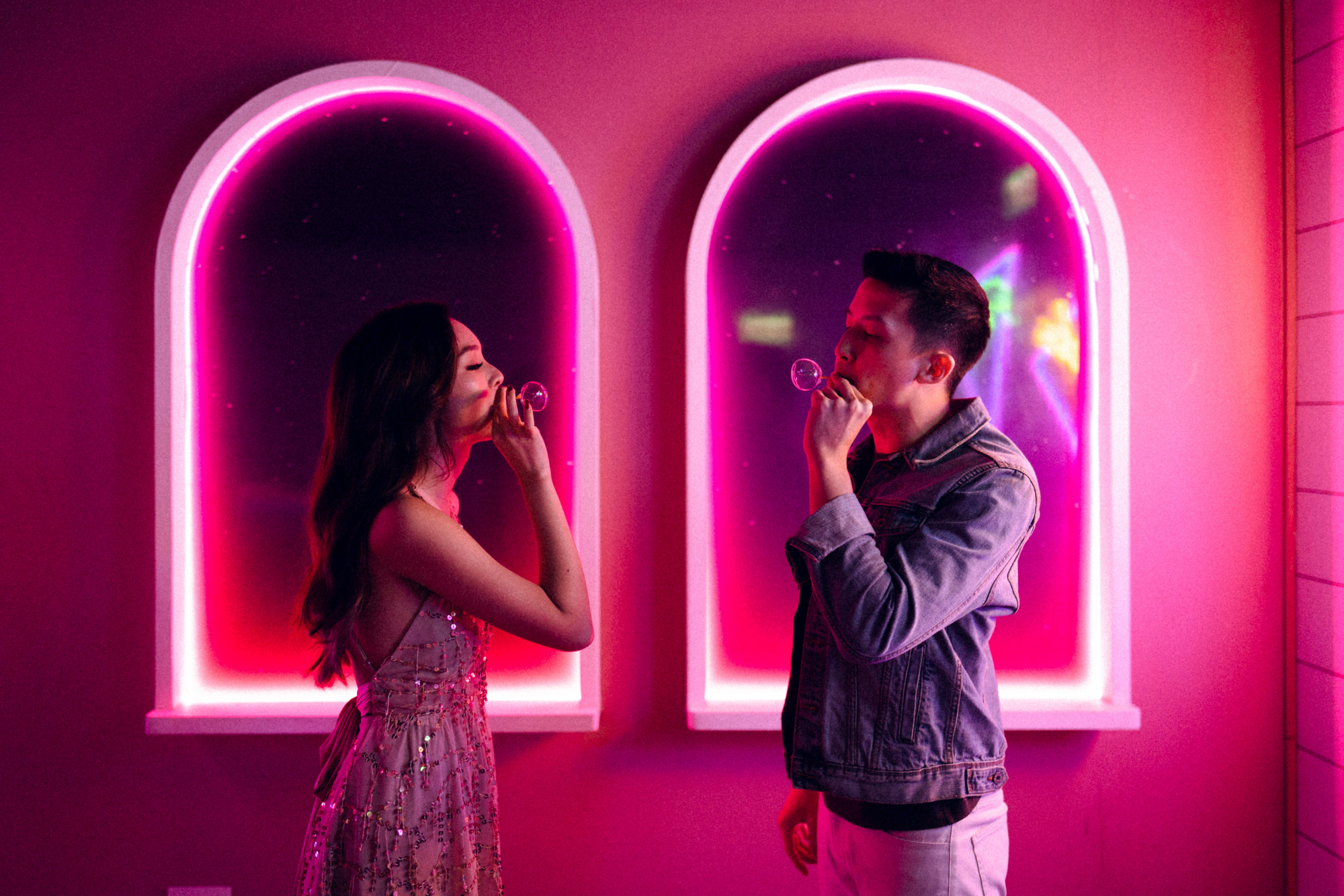 Trippy Disco Themed Casual Couple Photoshoot At A Neon Bar by Samantha on OneThreeOneFour 24