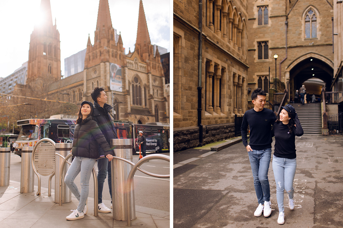 Melbourne Pre-wedding Photoshoot at St Patrick's Cathedral, Flinders Street Railway Station & Flinders Cliffs by Freddie on OneThreeOneFour 10