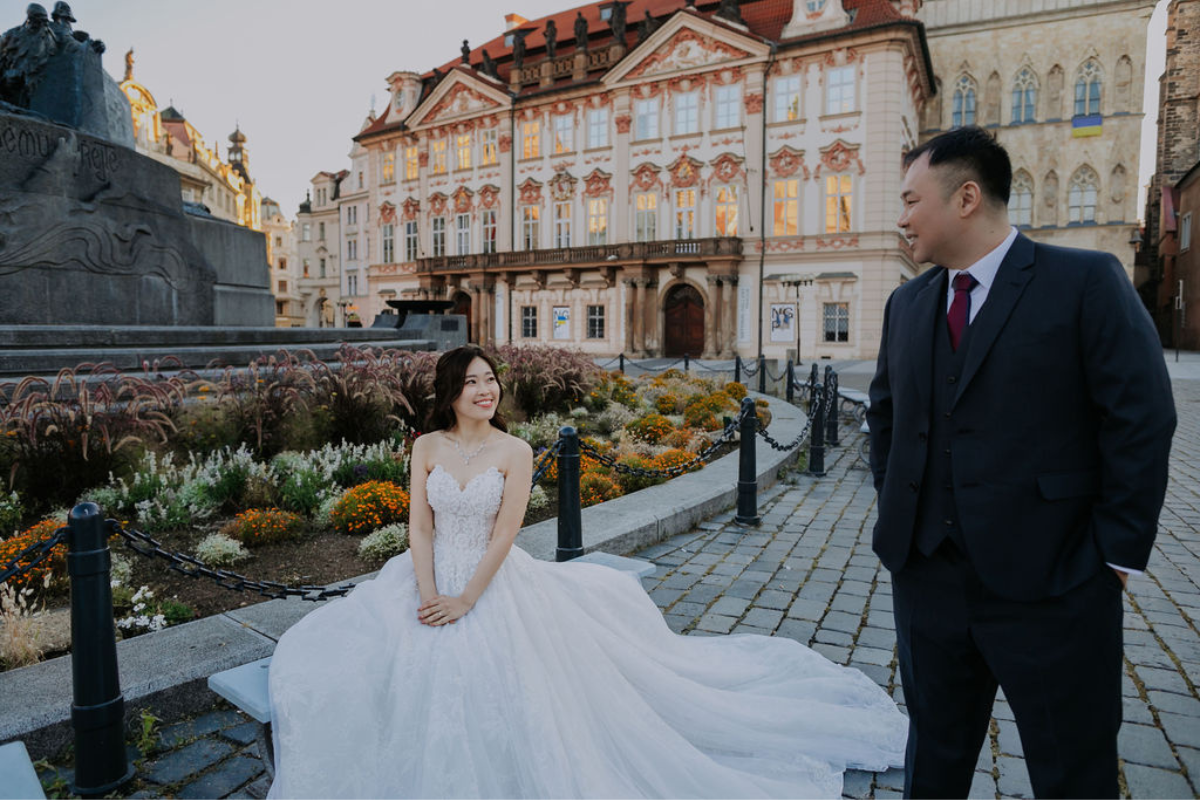 Prague prewedding photoshoot at St Vitus Cathedral, Charles Bridge, Vltava Riverside and Old Town Square Astronomical Clock by Nika on OneThreeOneFour 2