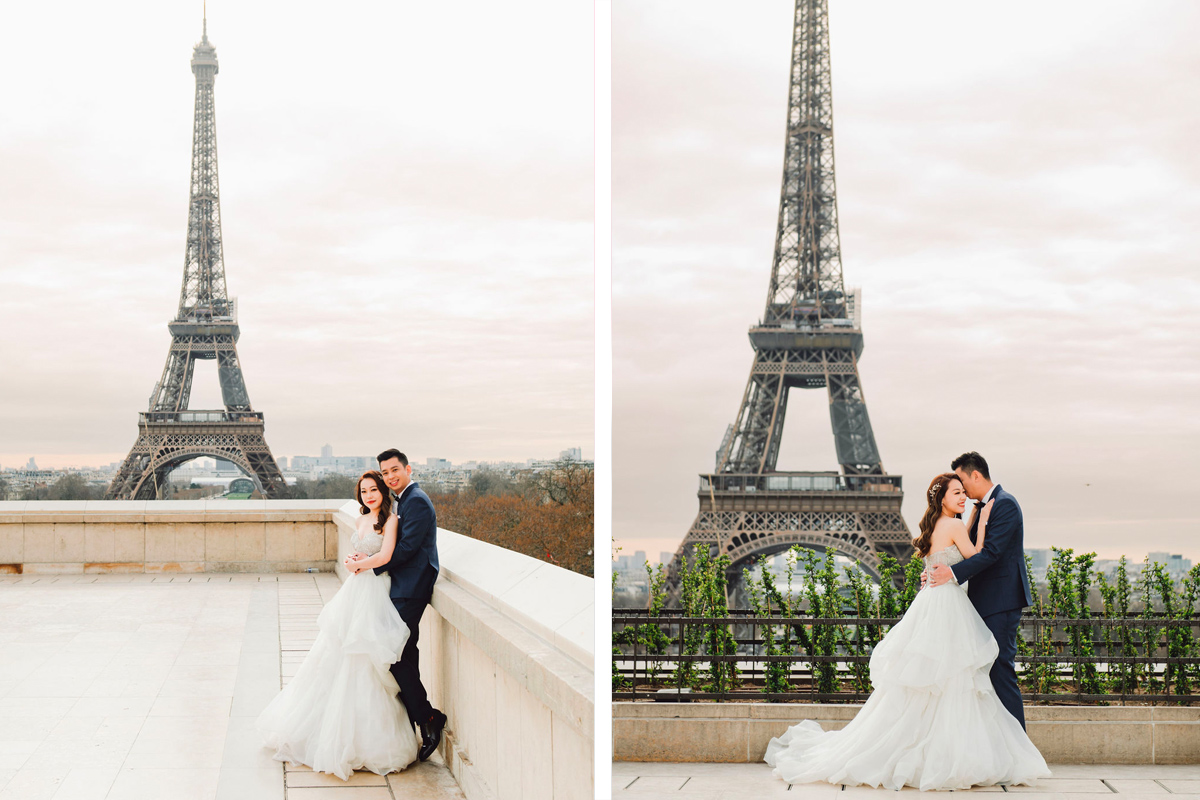 Springtime Romance: Paris Pre-Wedding Photoshoot | Eiffel Tower, Trocadero, Café, Louvre, Camoens Avenue, Bir Hakeim Bridge by Arnel on OneThreeOneFour 1