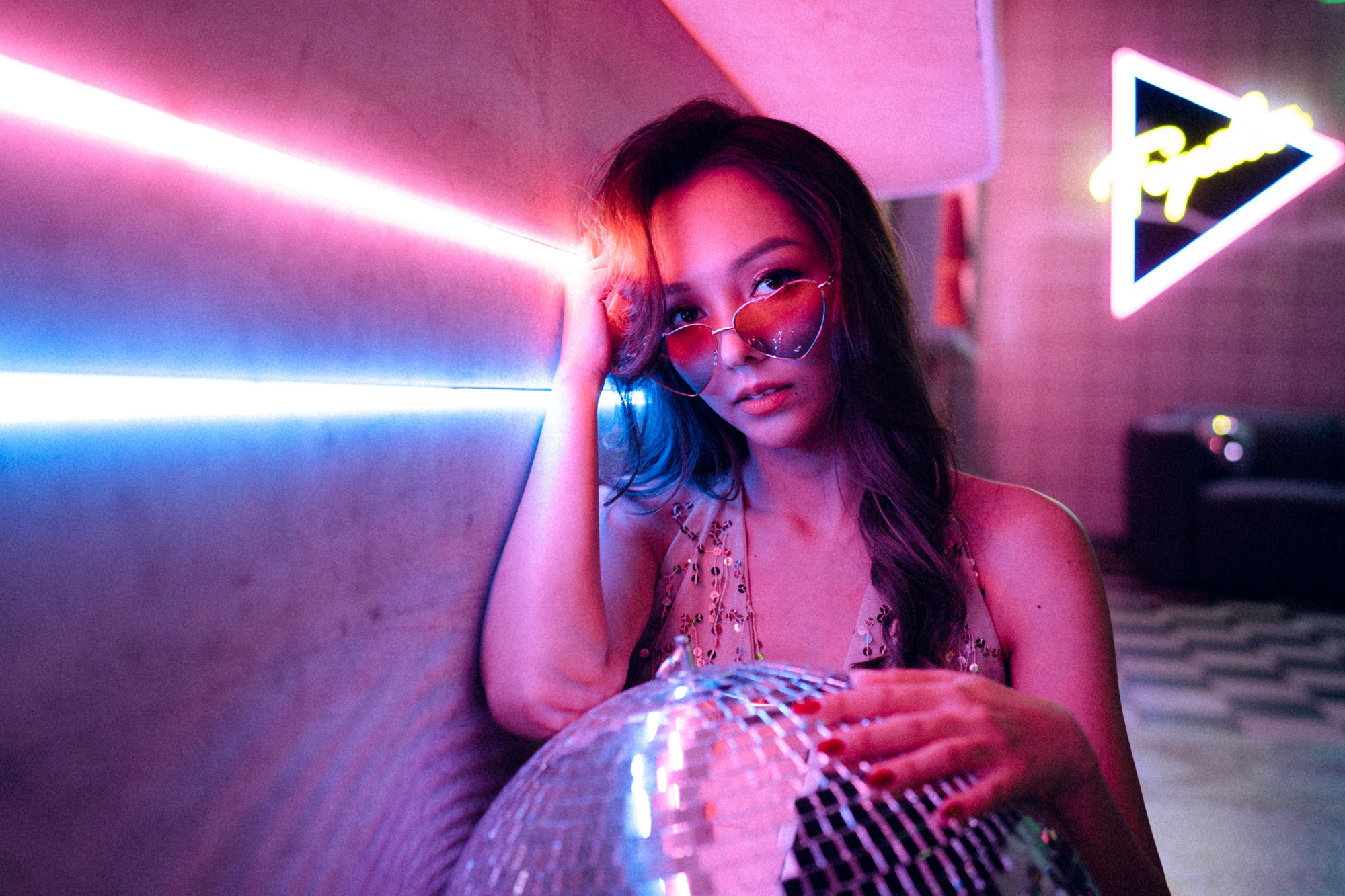 Trippy Disco Themed Casual Couple Photoshoot At A Neon Bar by Samantha on OneThreeOneFour 14