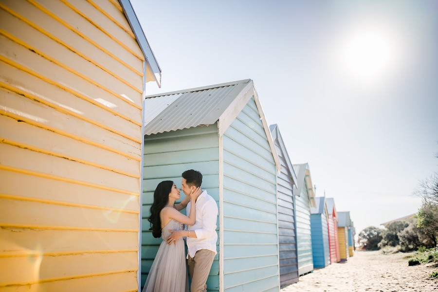 Pre-wedding with Melbourne cityscape and Brighton bathing boxes by Freddie on OneThreeOneFour 9