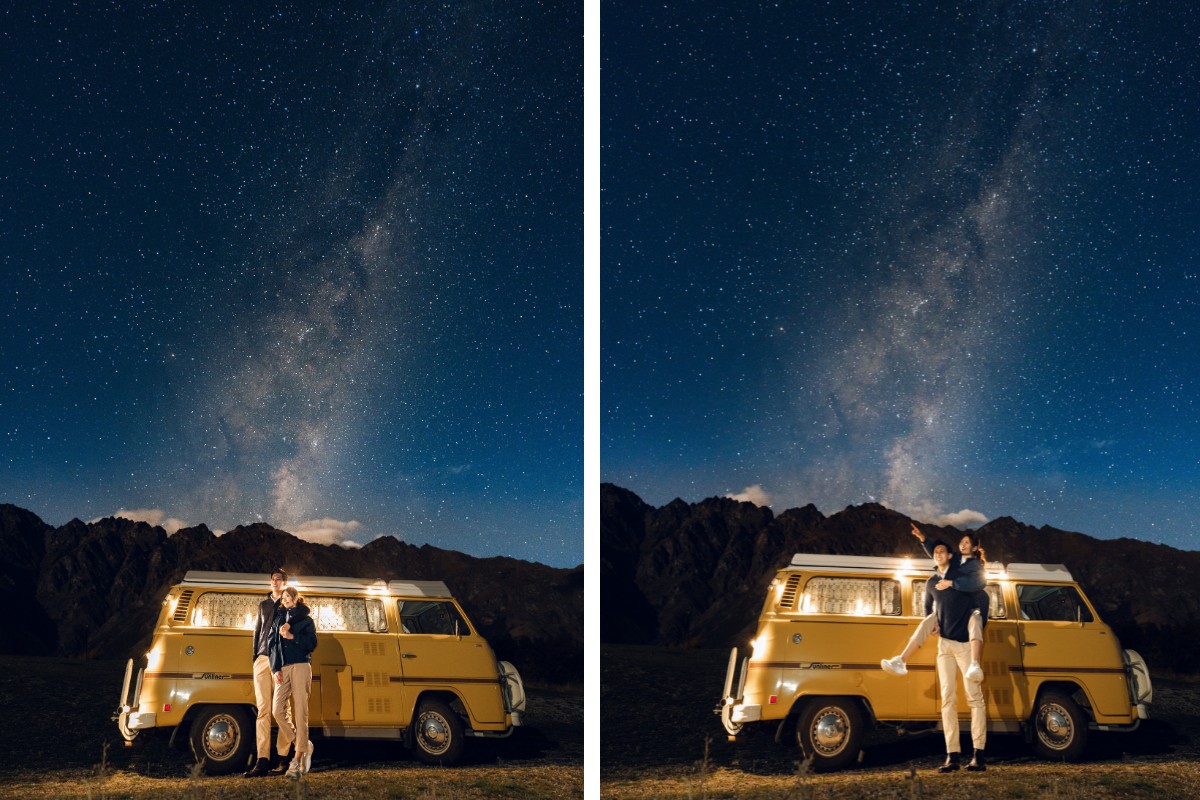 New Zealand Autumn Pre-Wedding Photoshoot Twin Peak Skippers Canyon Alpaca Farm Hilltop Cardrona Night Shoot Kombi Van by Fei on OneThreeOneFour 48