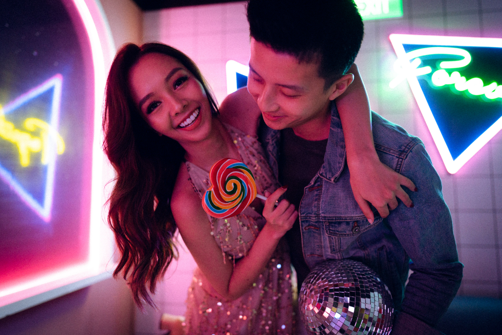 Trippy Disco Themed Casual Couple Photoshoot At A Neon Bar by Samantha on OneThreeOneFour 22