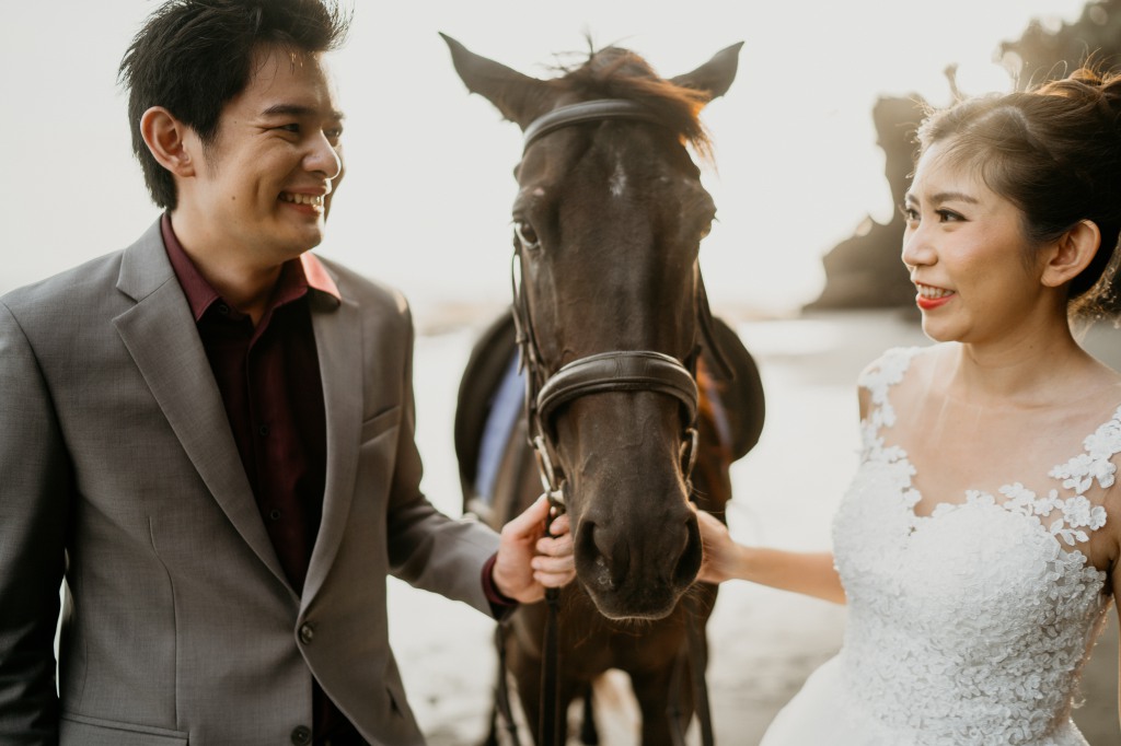 Bali Wedding Photographer: Pre-Wedding Photoshoot At Ubud Tibumana Waterfall And Nyanyi Beach With Horses by Dex on OneThreeOneFour 19