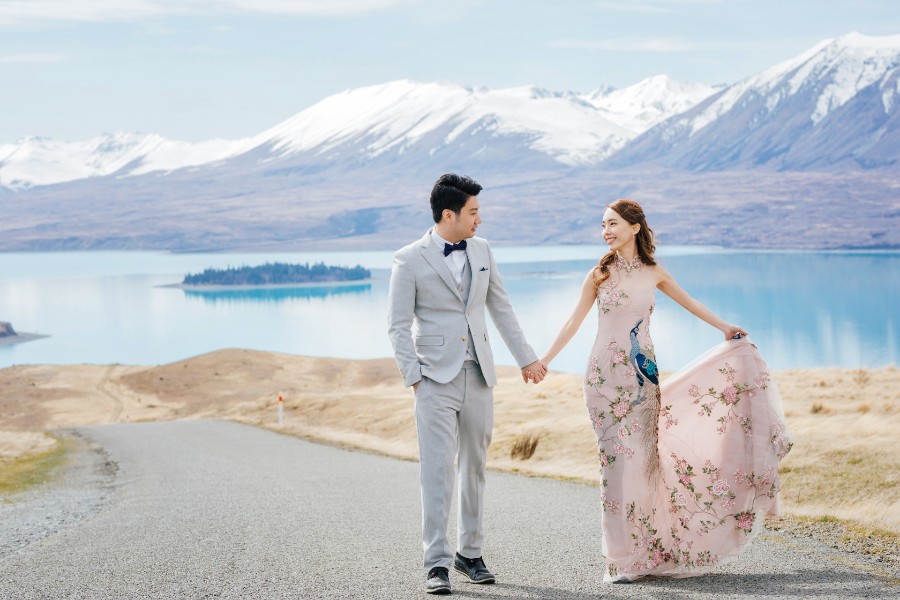 New Zealand Pre-Wedding Photoshoot of R&C: at Alpaca farm, Coromandel Peak, Lake Pukaki, Lake Tekapo, Mt Cook during cherry blossom season by Felix on OneThreeOneFour 24
