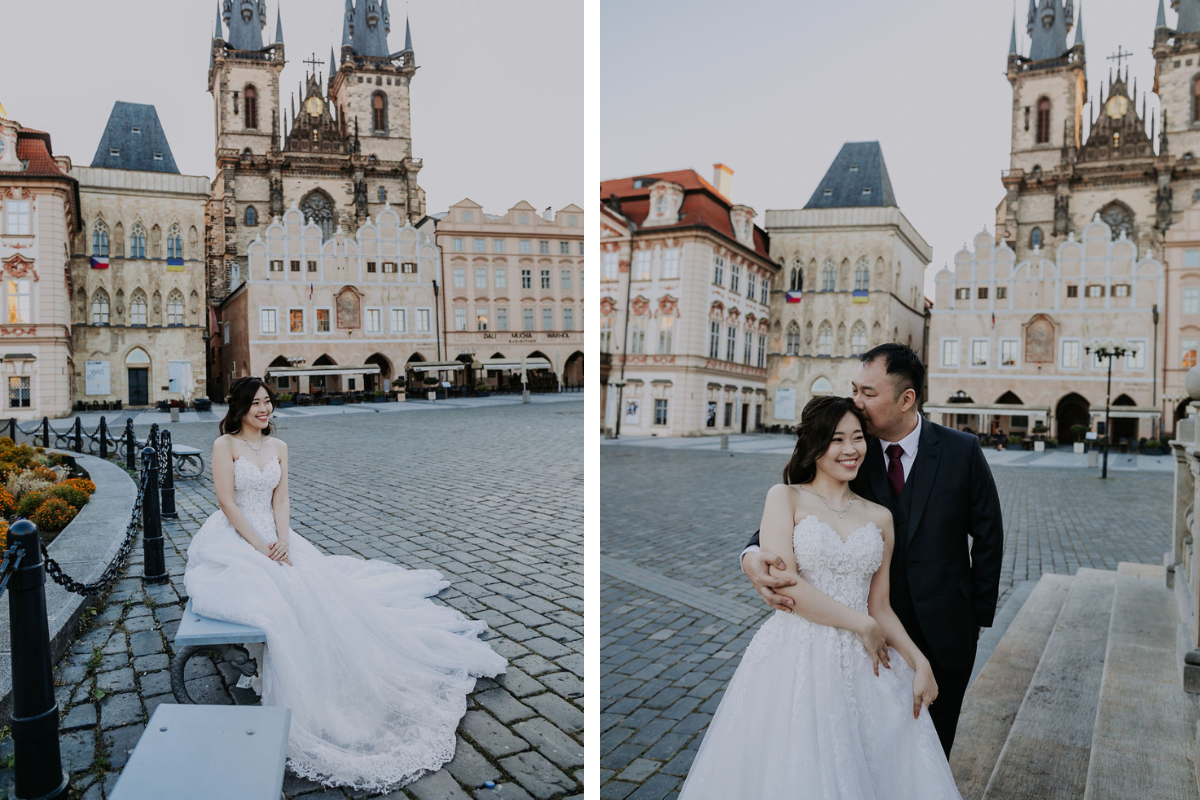 Prague prewedding photoshoot at St Vitus Cathedral, Charles Bridge, Vltava Riverside and Old Town Square Astronomical Clock by Nika on OneThreeOneFour 3
