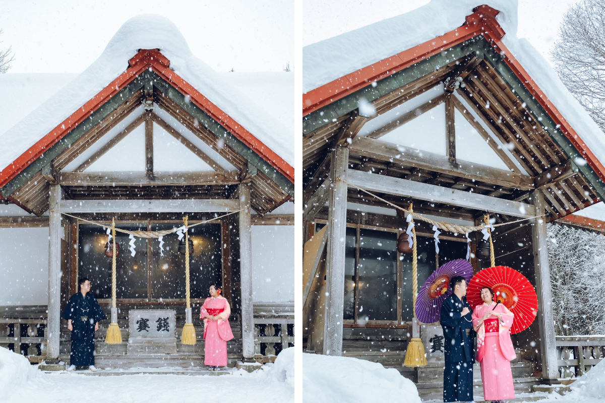 Hokkaido Prewedding Photoshoot At Lake Toya, Hilton Niseko Village And Kimono Shoot In Kaributo Shrine In Winter by Kuma on OneThreeOneFour 1