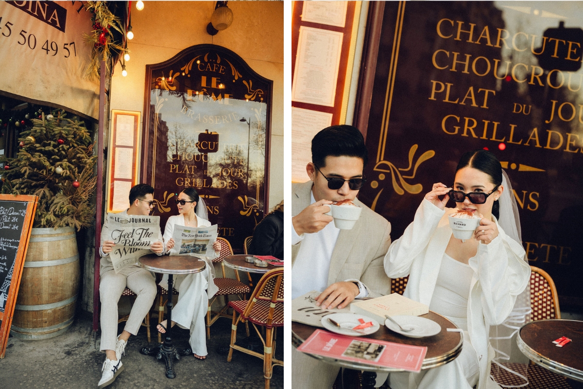 Paris Pre-Wedding Photoshoot with Eiﬀel Tower Louvre Museum Parisian Cafe Vintage Car Rooftop Night  by OneThreeOneFour on OneThreeOneFour 28