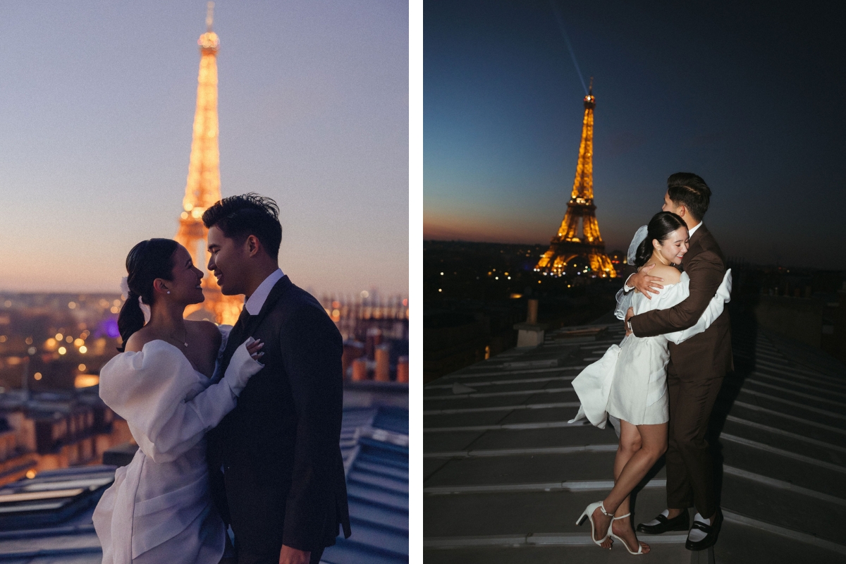 Paris Pre-Wedding Photoshoot with Eiﬀel Tower Louvre Museum Parisian Cafe Vintage Car Rooftop Night  by OneThreeOneFour on OneThreeOneFour 39