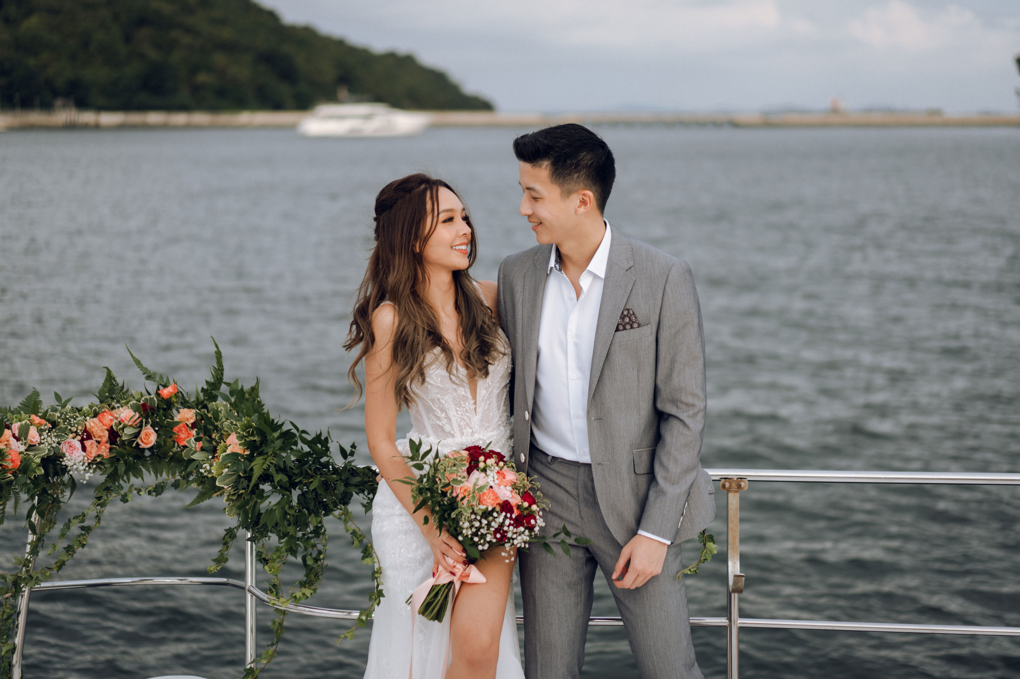 Sunset Prewedding Photoshoot On A Yacht With Romantic Floral Styling by Samantha on OneThreeOneFour 15