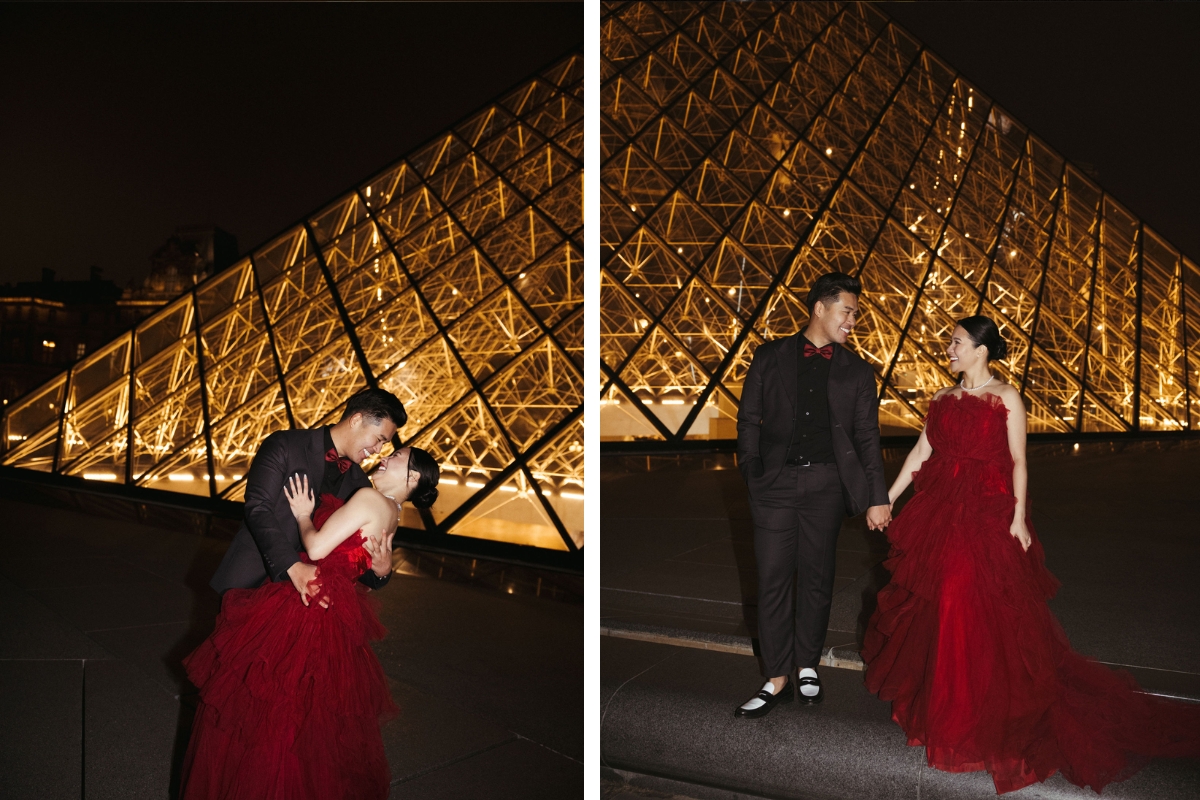 Paris Pre-Wedding Photoshoot with Eiﬀel Tower Louvre Museum Parisian Cafe Vintage Car Rooftop Night  by OneThreeOneFour on OneThreeOneFour 62