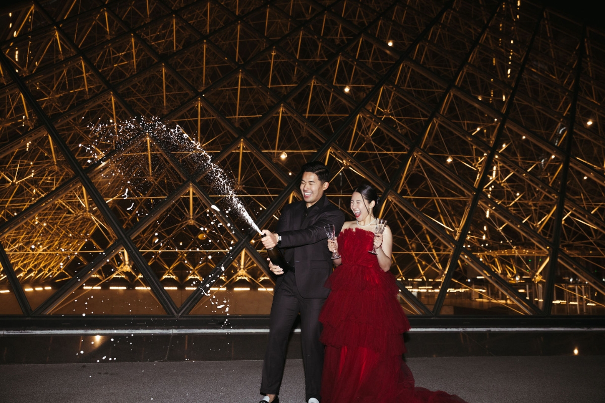 Paris Pre-Wedding Photoshoot with Eiﬀel Tower Louvre Museum Parisian Cafe Vintage Car Rooftop Night  by OneThreeOneFour on OneThreeOneFour 67