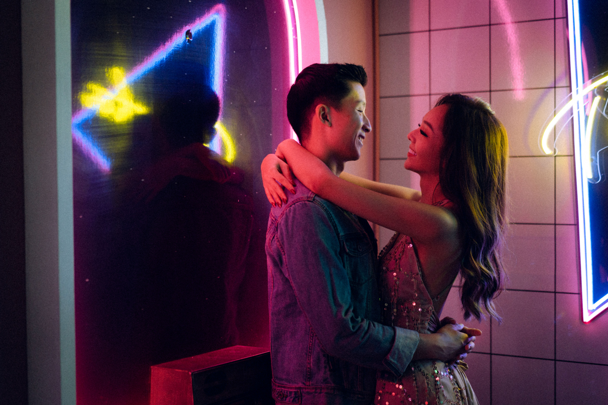 Trippy Disco Themed Casual Couple Photoshoot At A Neon Bar by Samantha on OneThreeOneFour 10