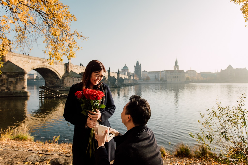 W&H Surprise Proposal Prague Photographer | Charles Bridge, Riverside by Nika on OneThreeOneFour 14