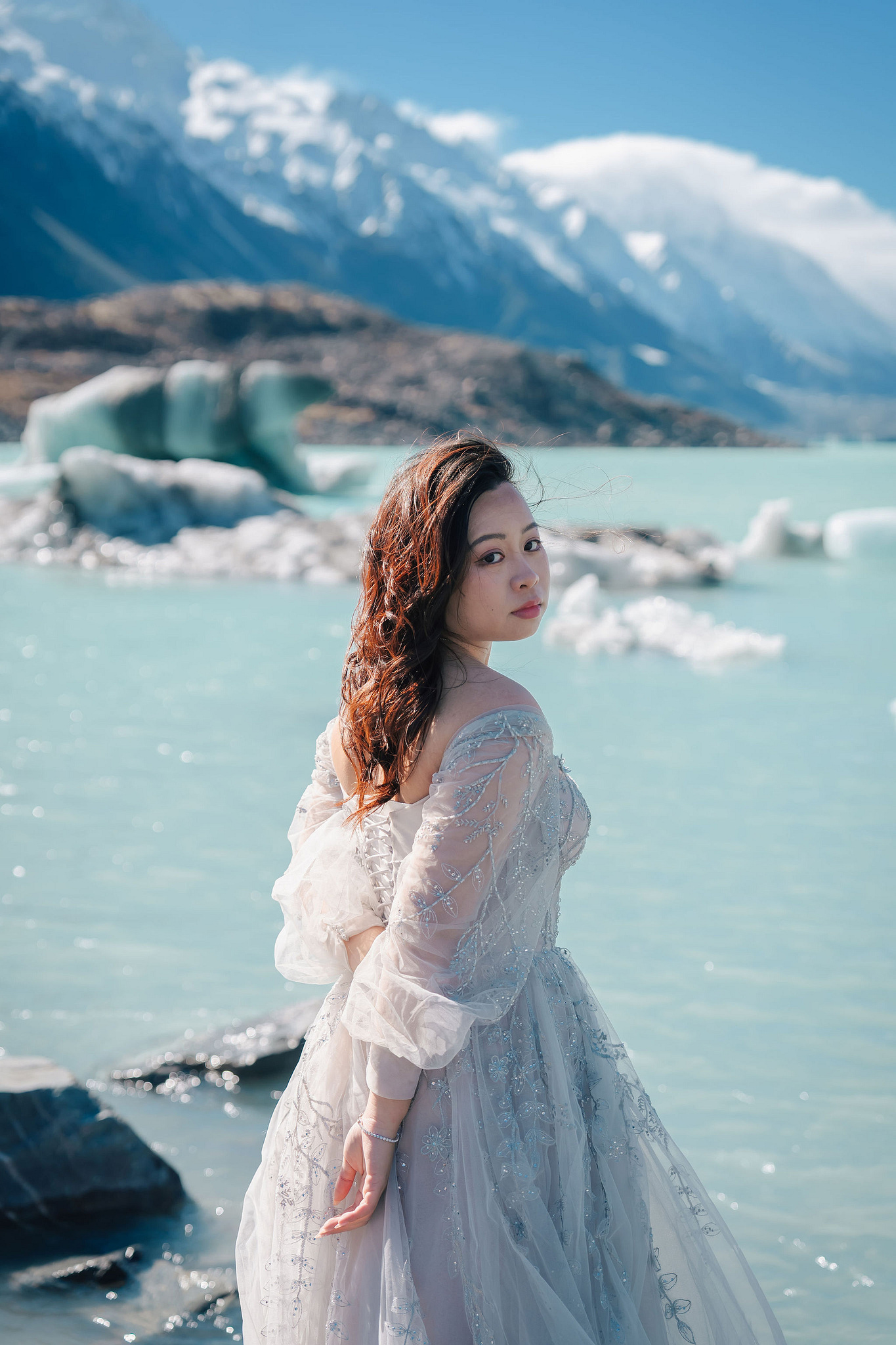 New Zealand Pre-Wedding Photoshoot | Lake Wakatipu, Alta Tarns, Coromandel Peak to Mount Cook at Glacier pre-wedding photo