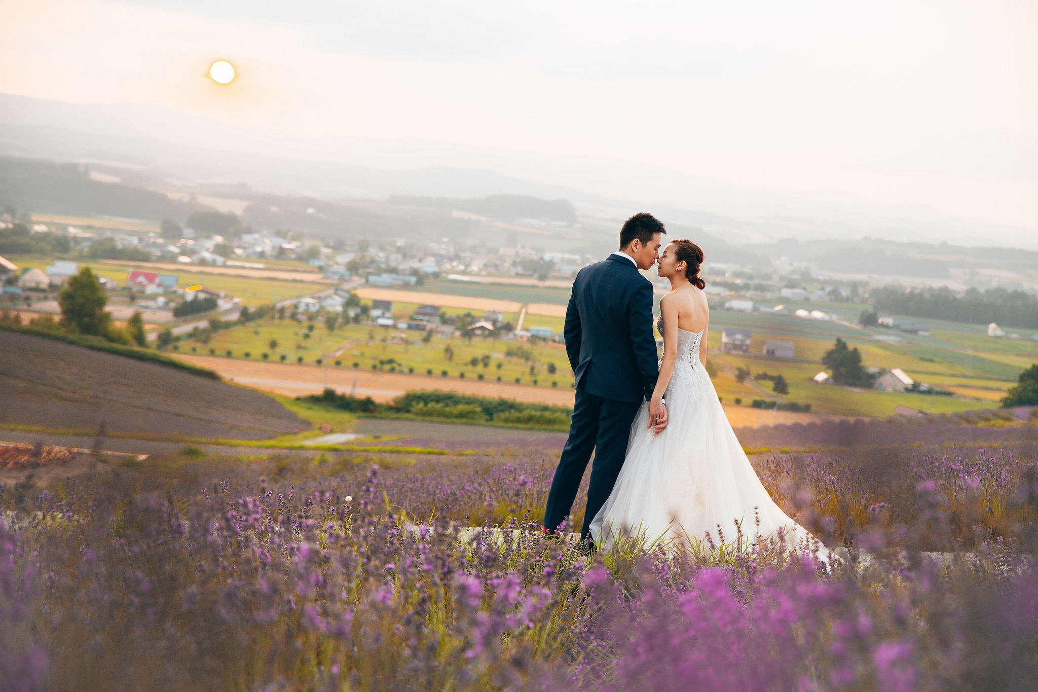 Hokkaido Summer Rainbow Flowers and Railway Track Japan Prewedding Photoshoot at Furano pre-wedding photo