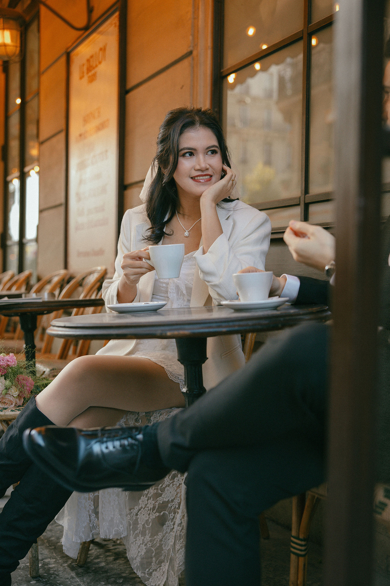 Paris Pre-Wedding Photoshoot | Place du Trocadéro, Avenue de Camoëns, Parisian Café, Tuileries Garden & Louvre at Parisian Café pre-wedding photo