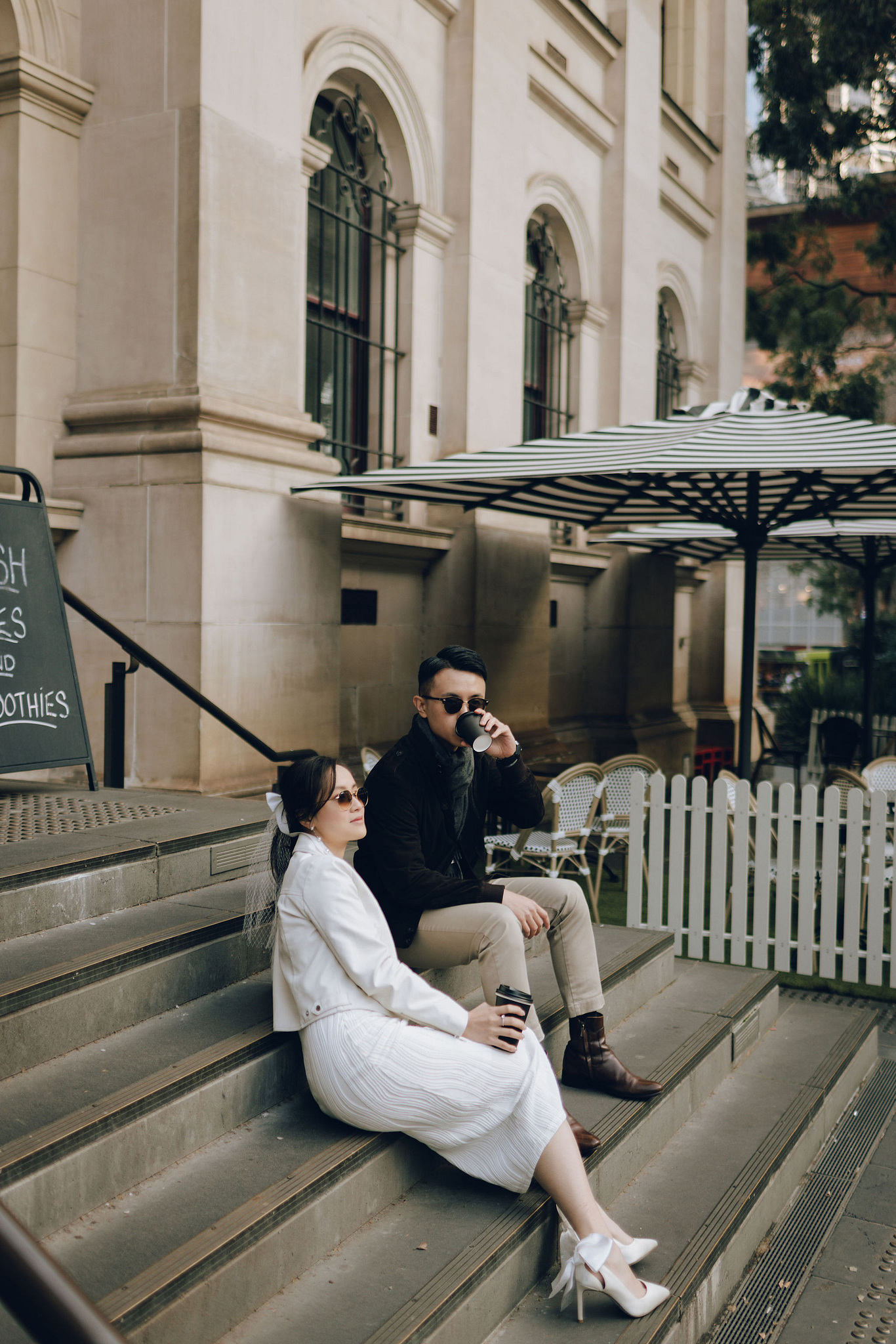 Melbourne Pre-Wedding Photoshoot | Cafe, Redwood Forest, City Streets & Carlton Gardens at City Cafe pre-wedding photo