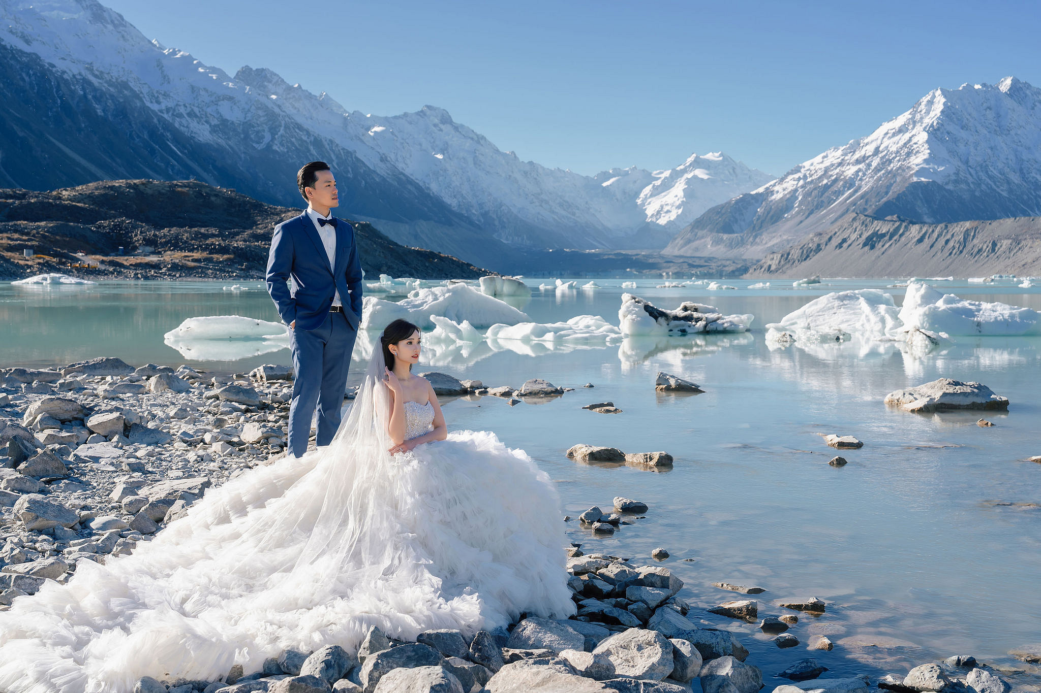 New Zealand Pre-Wedding Photoshoot | Coromandel Peak, Lake Wakatipu & Queenstown, Skippers Canyon, Lake Tekapo, Mount Cook National Park & Glacier at Glacier pre-wedding photo
