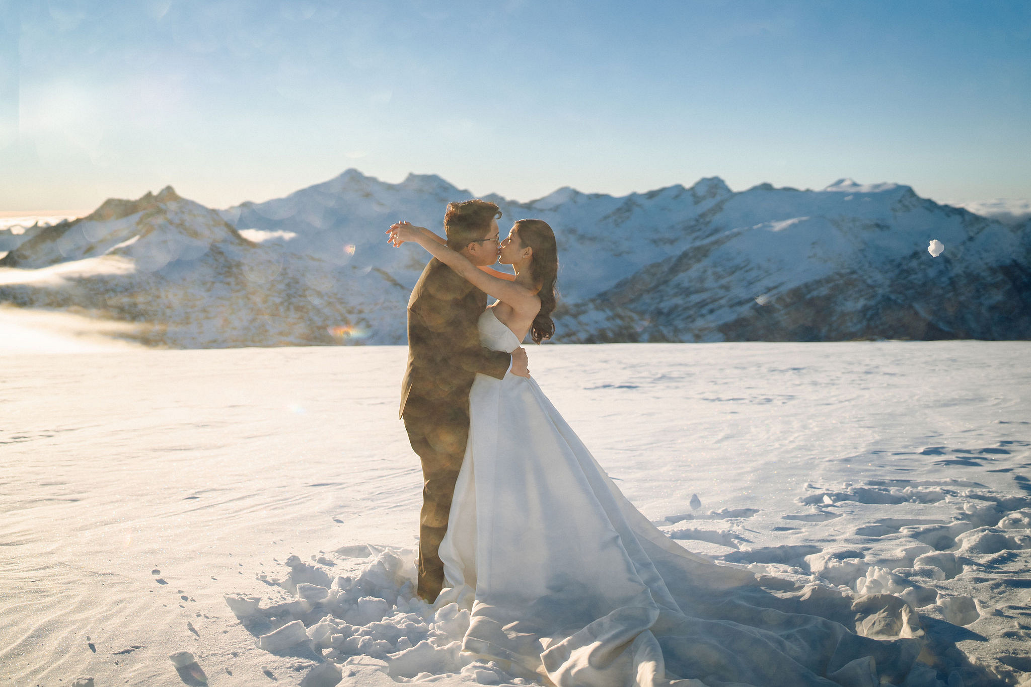 New Zealand Pre-Wedding Photoshoot | Arrowtown, Isobel Glacier, Alpaca Farm, Lake Tekapo & Mount Cook National Park at Isobel Glacier pre-wedding photo