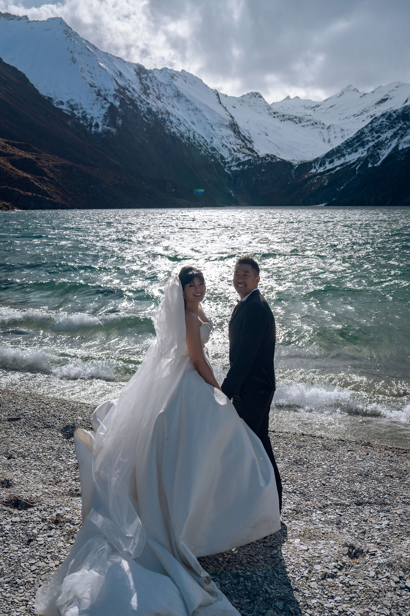New Zealand Pre-Wedding Photoshoot | Lake Tekapo, Mount Cook, Tasman Glacier & Lake Wakatipu at Lake Lochnagar pre-wedding photo