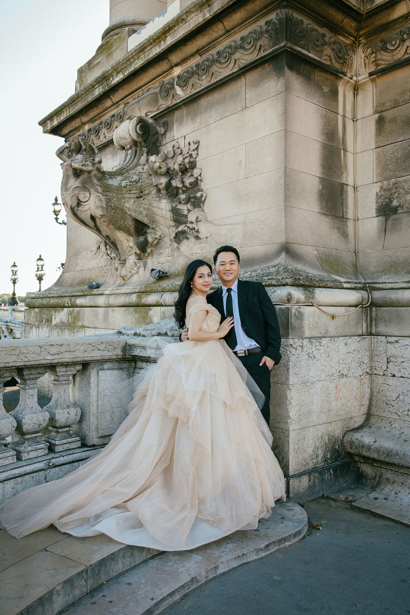 Paris Autumn Pre-Wedding Photoshoot | Avenue de Camoëns, Tuileries Garden, Louvre, Pont Alexandre III & Bir-Hakeim Bridge at Pont Alexandre III pre-wedding photo