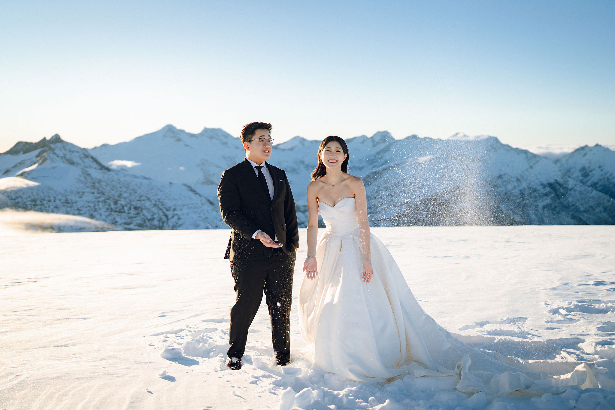New Zealand Pre-Wedding Photoshoot | Arrowtown, Isobel Glacier, Alpaca Farm, Lake Tekapo & Mount Cook National Park at Isobel Glacier pre-wedding photo