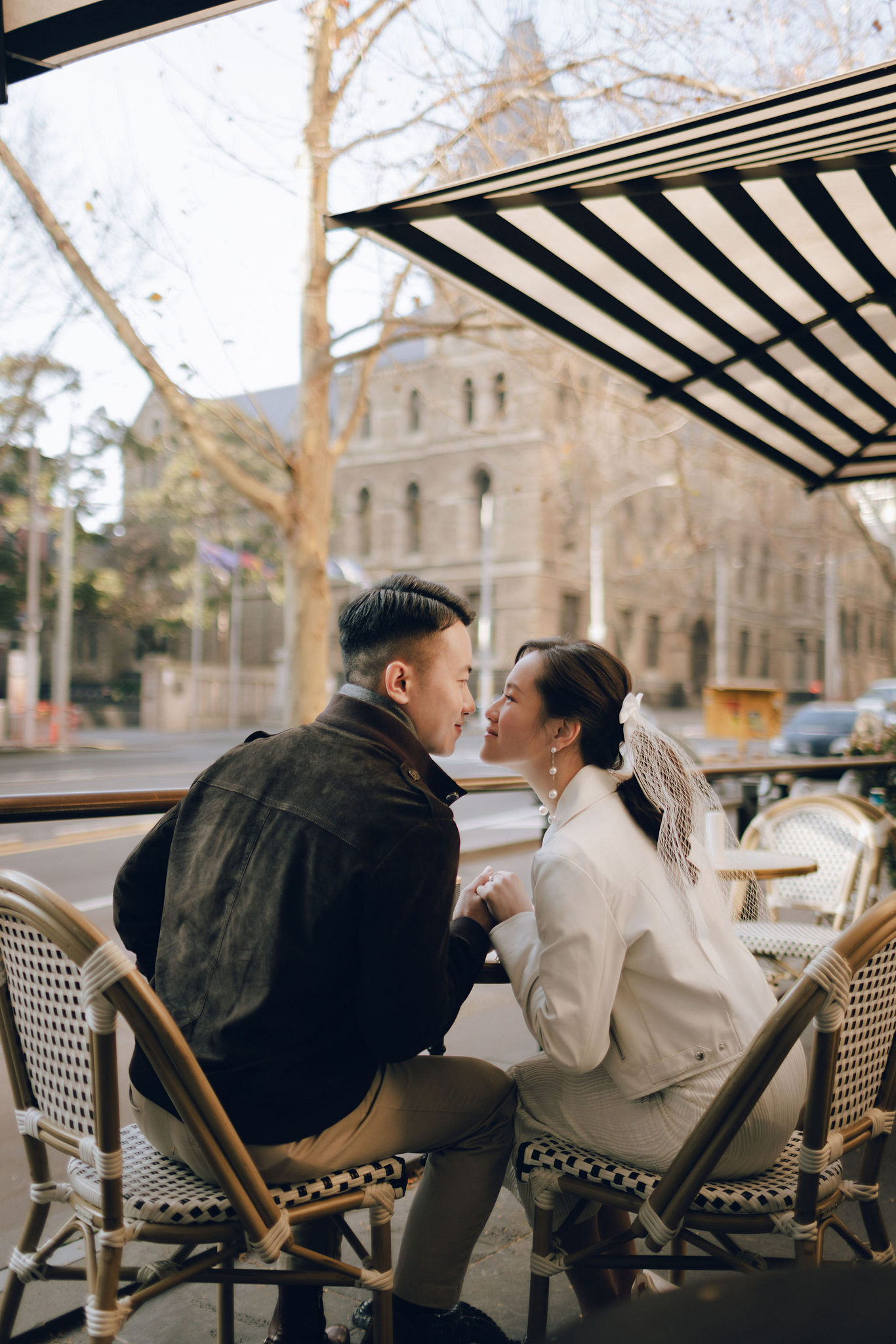 Melbourne Pre-Wedding Photoshoot | Cafe, Redwood Forest, City Streets & Carlton Gardens at City Cafe pre-wedding photo