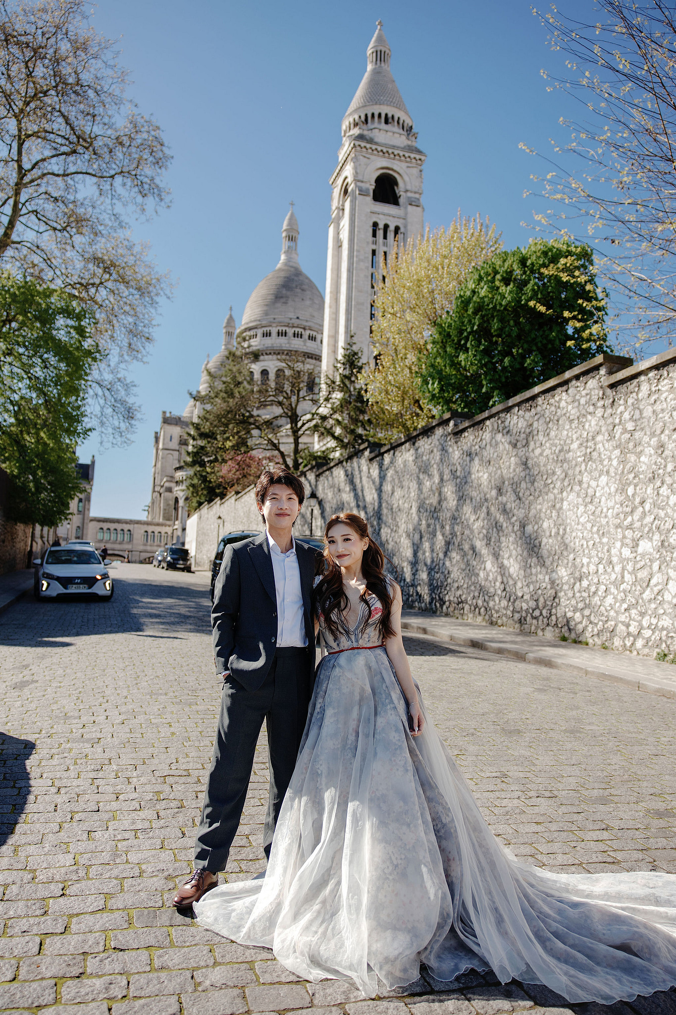 Paris Pre-Wedding Photoshoot | Place du Trocadéro, Bir-Hakeim Bridge, Sacré-Cœur Basilica, Parisian Café & Palais Royal at Sacré-Cœur Basilica pre-wedding photo