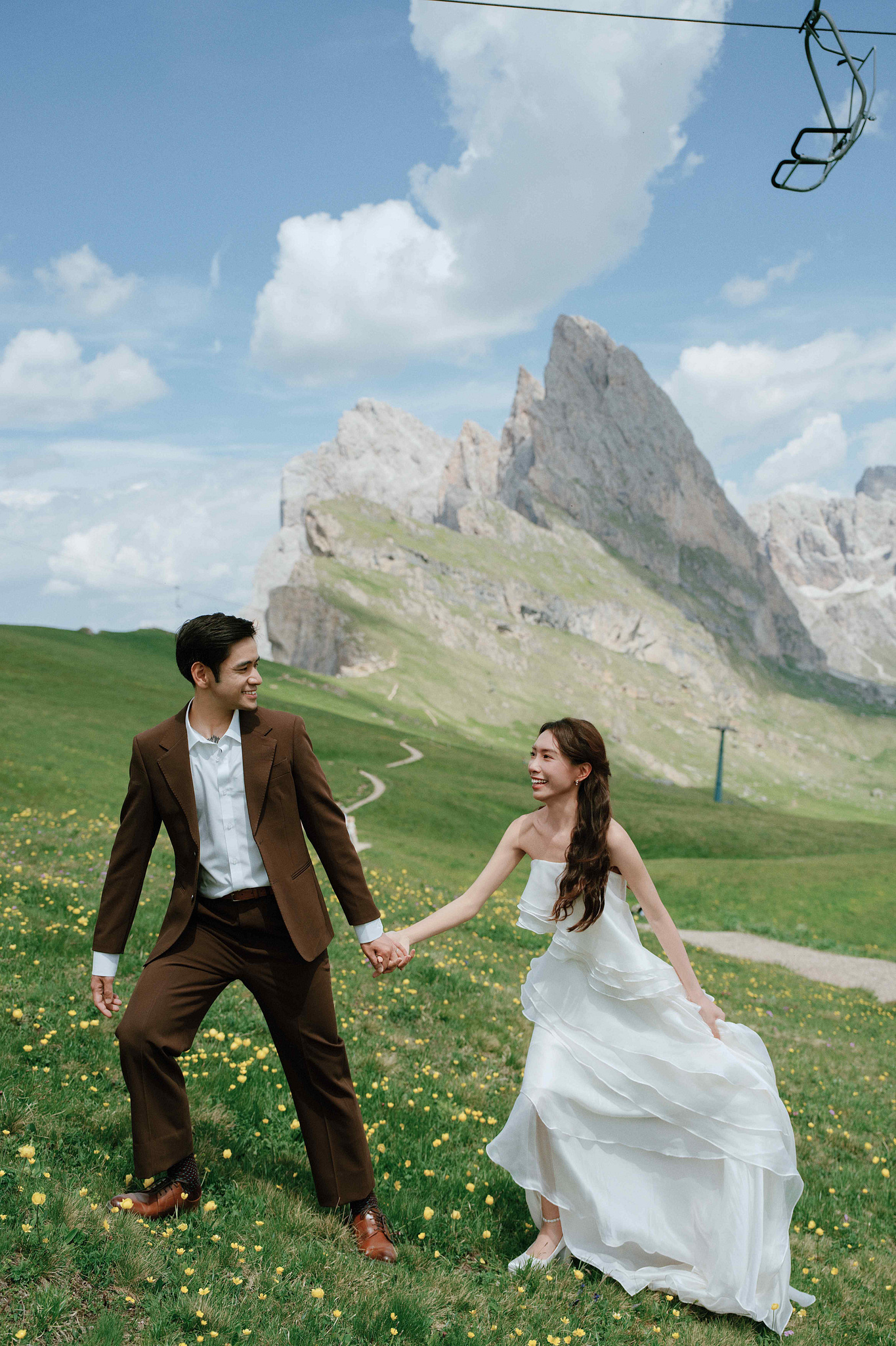 Dolomites Post-Wedding Photoshoot | Lago di Braies, Seceda & Val di Funes at Seceda pre-wedding photo