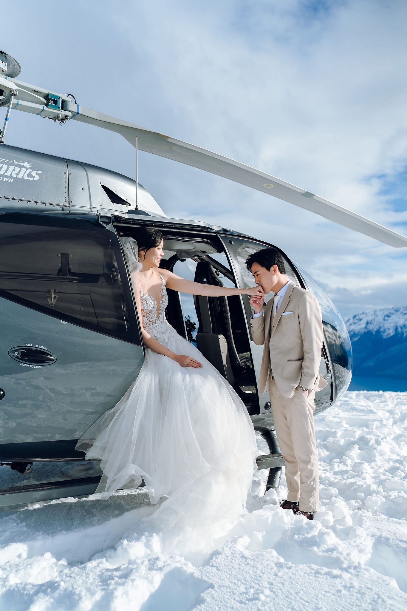New Zealand Pre-Wedding Photoshoot | Cherry Blossoms, Coromandel Peak & Lake Wakatipu at Coromandel Peak pre-wedding photo