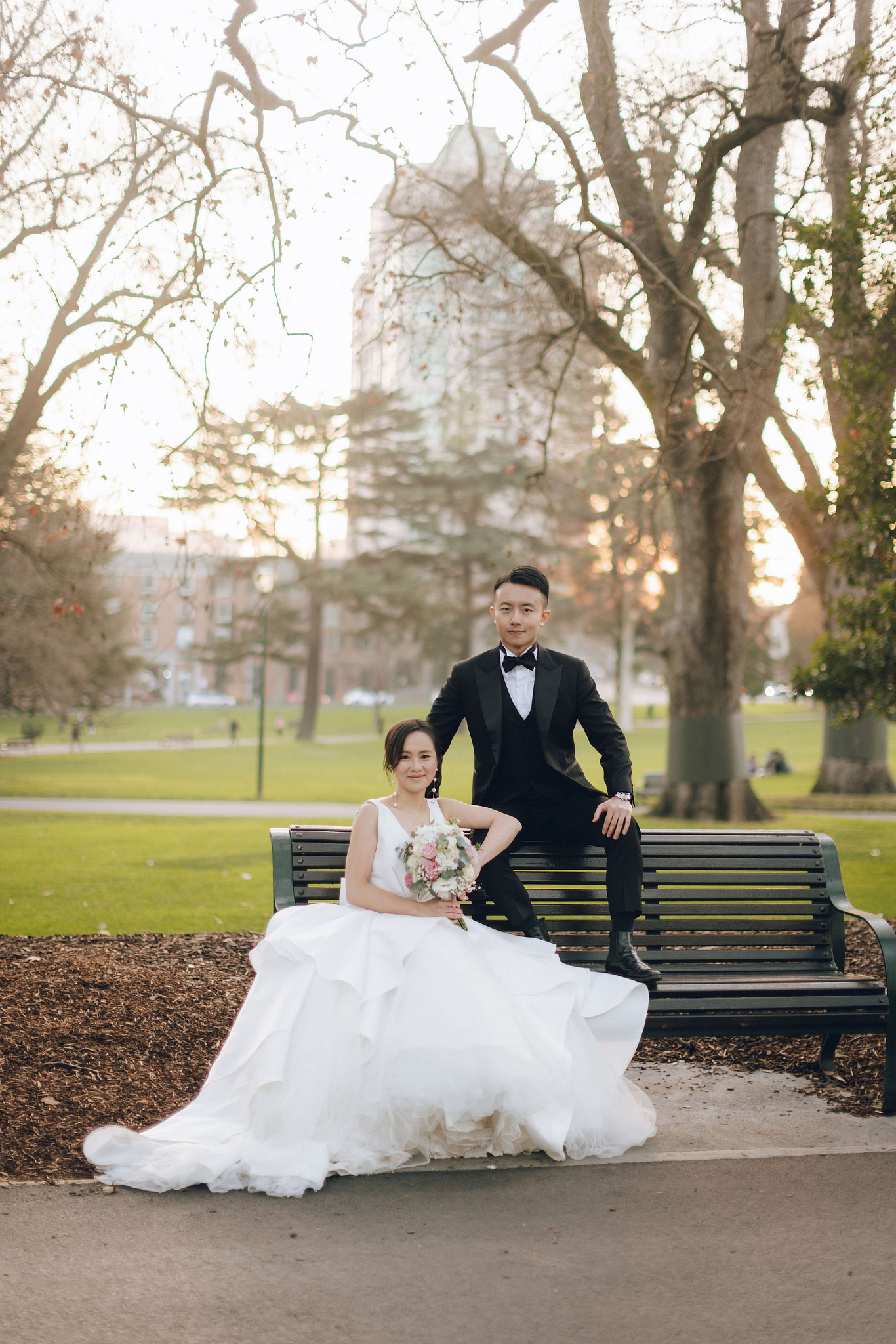 Melbourne Pre-Wedding Photoshoot | Cafe, Redwood Forest, City Streets & Carlton Gardens at Carlton Gardens pre-wedding photo